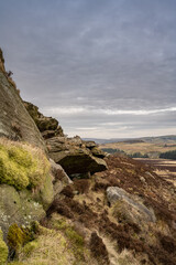 Bleak winter panoramic view of Baldstone, and Gib Torr in the Peak District National Park.