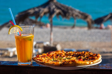 cocktail on the background of the sea and the beach