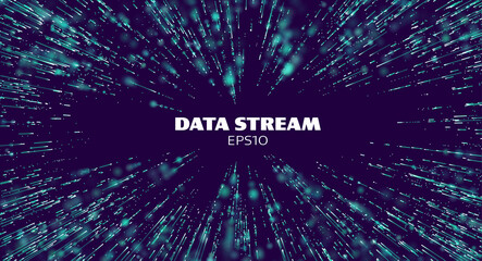 Data stream tunnel. Binary data matrix stream. Digital fast motion. Tranfer tech