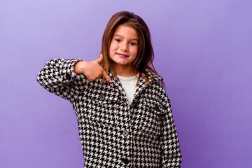 Little caucasian girl isolated on purple background Little caucasian girl isolated on purple...