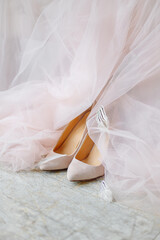 wedding pink shoes and pink tulle around