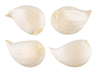 Garlic white background. Garlic cloves on white. Garlic clove isolated. Set. With clipping path.