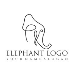 Elephant outline logo, simple vector illustration of the elephant. Elegant one line lucky elephant for children ur business usage. Outlined baby elephant, wildlife or zoo.
