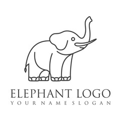 Elephant outline logo, simple vector illustration of the elephant. Elegant one line lucky elephant for children ur business usage. Outlined baby elephant, wildlife or zoo.
