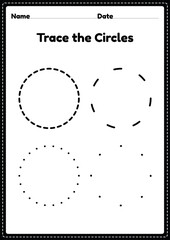 Trace the circle worksheet for kindergarten and preschoolers kids for educational activities in a printable illustration