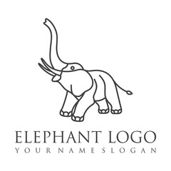 Elephant outline logo, simple vector illustration of the elephant. Elegant one line lucky elephant for children ur business usage. Outlined baby elephant, wildlife or zoo.