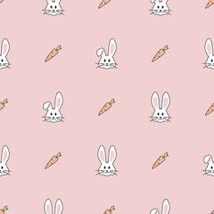 Cute bunny rabbit carrot seamless pattern vector background