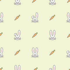 Cute bunny rabbit carrot seamless pattern vector background green