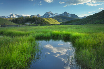 USA, Idaho. Wetlands in Stanley Basin, Sawtooth Mountains.