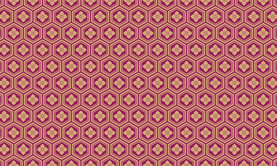 和柄　亀甲模様　シームレスパターン　紫　金色