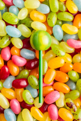 Sweet fruity lollipops and jelly beans.