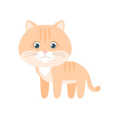 Cute ginger cat isolated on white background. Vector illustration of  funny kitten. Pet in simple flat style. 