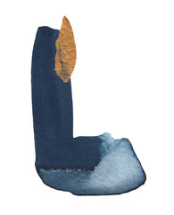 An abstract figure, painted with watercolors and acrylics, with the addition of gold paint.