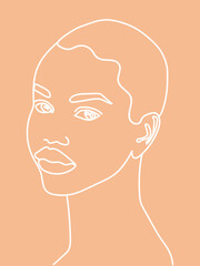 Modern female silhouette in pastel colors. An elegant look of a lady with a short haircut of white lines. Vector illustration.