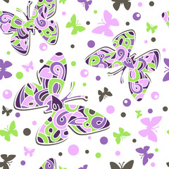 Seamless abstract fantasy butterfly pattern. Color vector stock illustration in doodle art style for wrapping paper, textile or fabric print, invitation and greeting cards, web design or apps