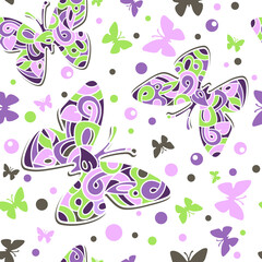 Fototapeta premium Seamless abstract fantasy butterfly pattern. Color vector stock illustration in doodle art style for wrapping paper, textile or fabric print, invitation and greeting cards, web design or apps