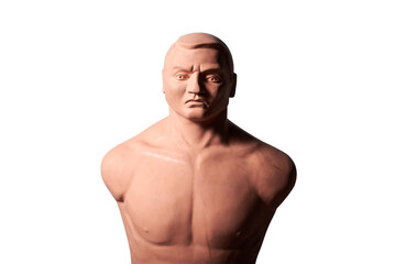 Boxing dummy fighter mannequin training practice punch isolated on white