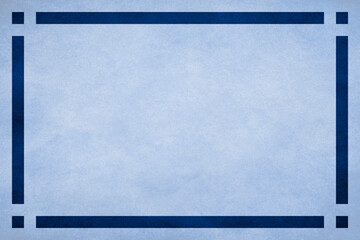 Sky blue textured parchment paper background with blue geometric border trim of rectangle lines and squares in corners.