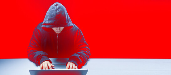 pop style graphic image of hacker on a red background