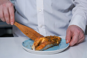 Salmon steak with spices home cooking