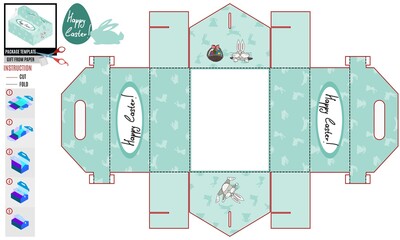 green box template for easter. burrow rabbit eggs
