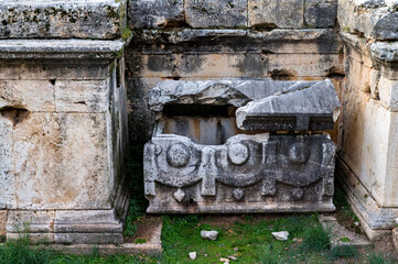 Ruins of the children sarcophagi city of Hierapolis nothern necropolis in Turkey