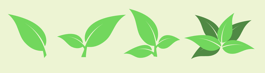 Vector green leaves for organic bio logo, natural and eco products, cosmetic, pharmacy, medicine