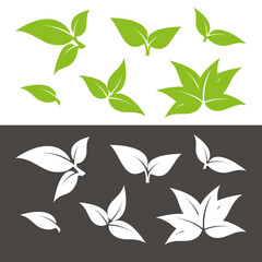 Green and black leaves set. Isolated design elements for organic bio logo, natural and eco products, cosmetic, pharmacy, medicine, science. Vector leaves icon collection EPS10