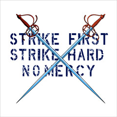 vector illustration of two crossed swords over uppercase text.