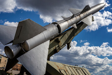 Dummies of old rockets in an open-air museum