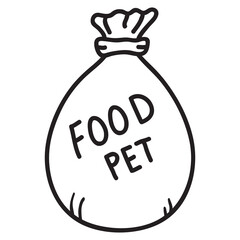 Dog food .Bag pet meal.Doodle sketch style vector illustration.Outline isolated on white background.