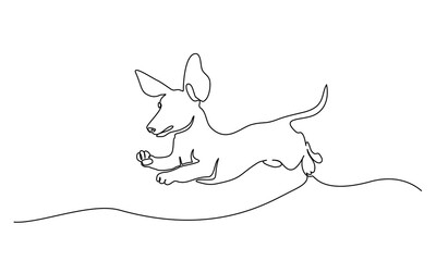 Dachshund dog running silhouette. One line drawing © Valenty