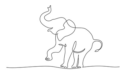Elephant walking and playing silhouette. One line drawing.
