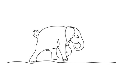 Running baby elephant. Continuous one line drawing.