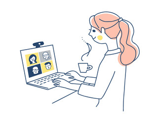 リモートワークをする若い女性