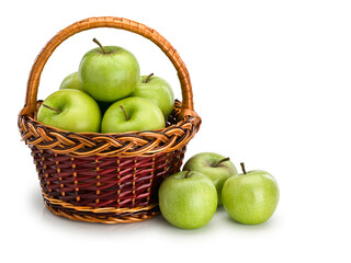Green apples in wattle basket