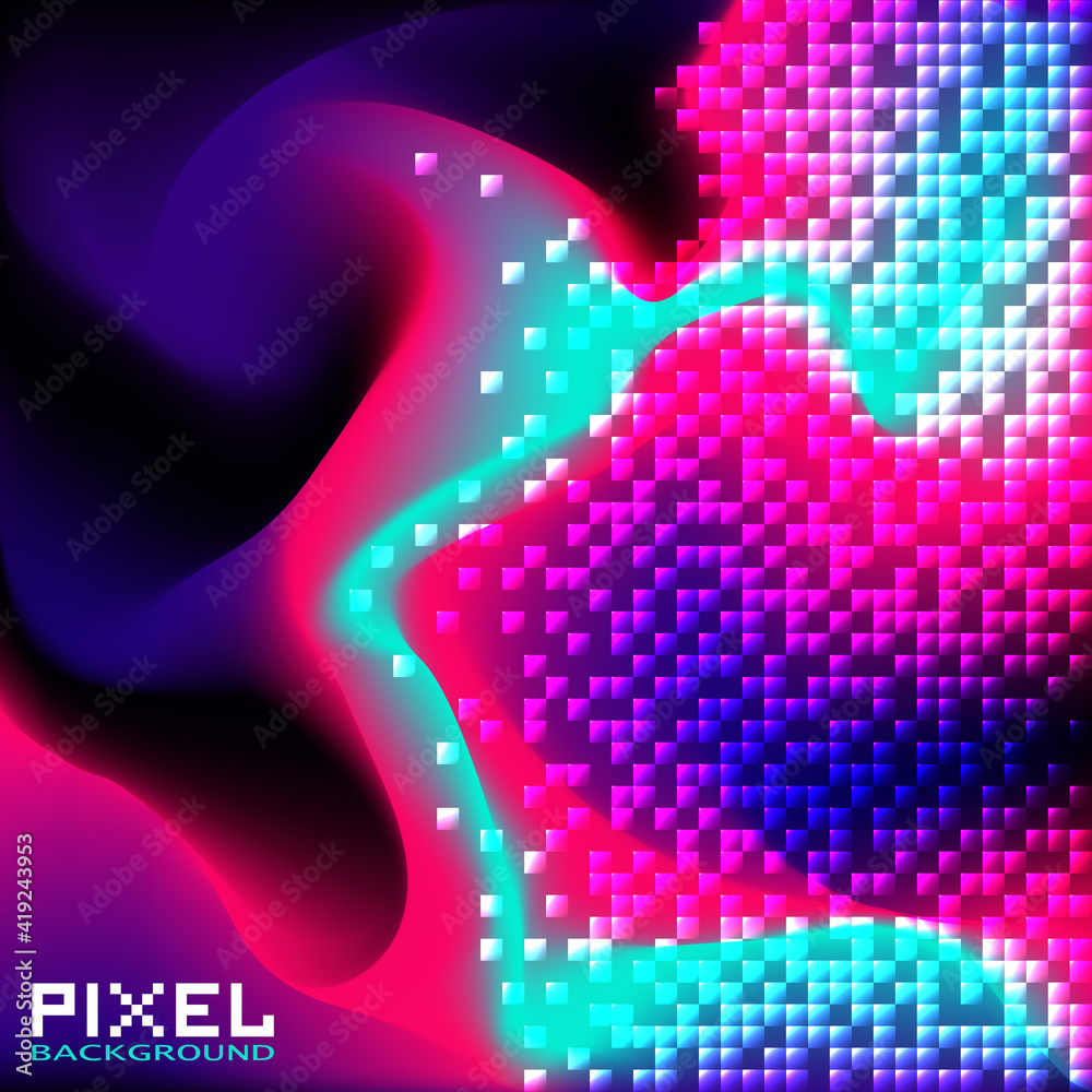 Poster digital waves in neon colors with sequins effect. modern 3d background with dynamic frequency wavefo