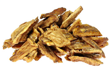 dried organic banana isolated on white background