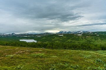 Fototapeta na wymiar Landscape view from the vast wilderness of the Swedish highlands