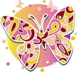 Fantasy abstract butterfly in pastel colors, isolated colorful vector stock illustration in zen doodle style for logo, fabric or textile print, invitation or greeting cards, web design, apps and books