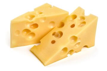 Emmental cheese triangle, Swiss cheese, isolated on white background. High resolution image