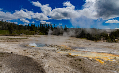 Boiling water bubbler Geyser. Active geyser with major eruptions. Yellowstone NP, Wyoming, US