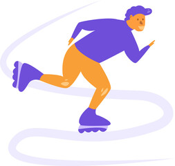 Man roller skating flat vector illustration isolated on white background