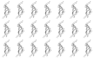 Seamless black and white line art pattern, seashell with water bubbles.