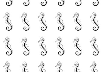 Obraz premium Seamless black and white line art pattern, seahorse.