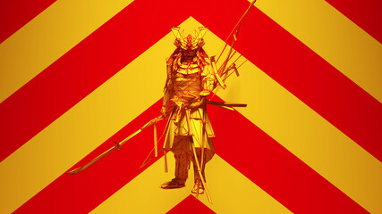Fototapeta na wymiar Yellow Red Samurai Post-Punk Warrior with Yellow an Red Chevron Background 3d illustration render