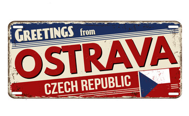 Greetings from Ostrava vintage rusty metal plate