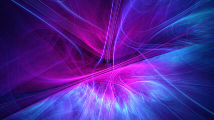 Abstract background, smooth multicolored lines on a black background.