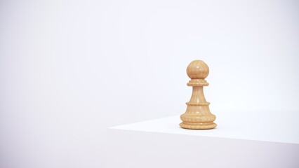 3d rendering. a chess piece mounted on a white podium. chess concept