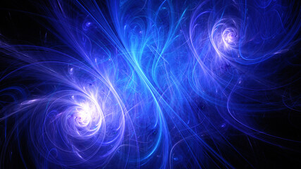 Abstract background, smooth multicolored lines on a black background.